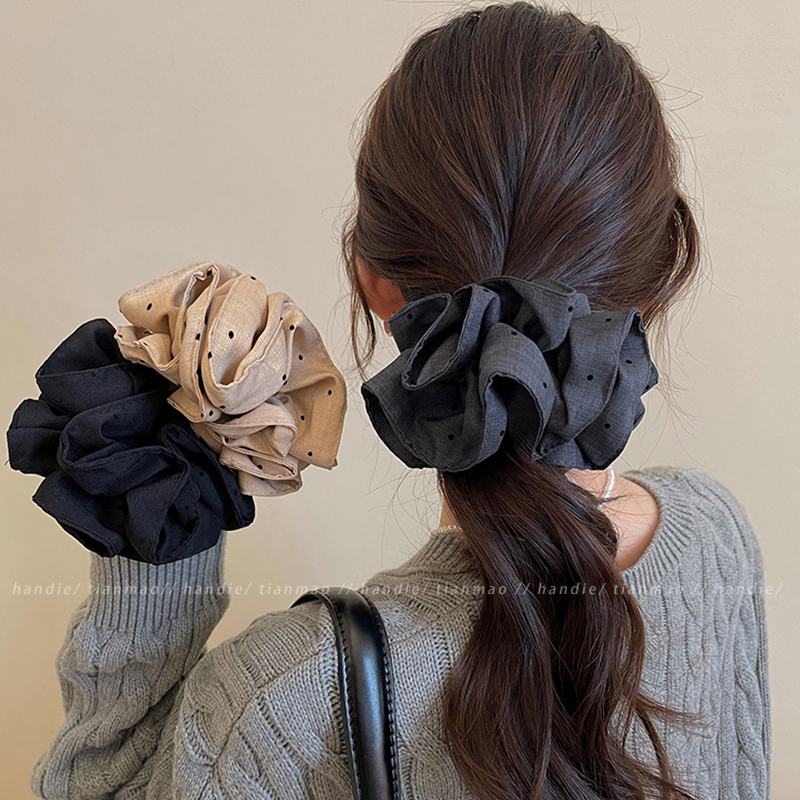 韩系褶皱波点大肠发圈女慵懒风高级感超大号O丸子头扎马尾皮筋发