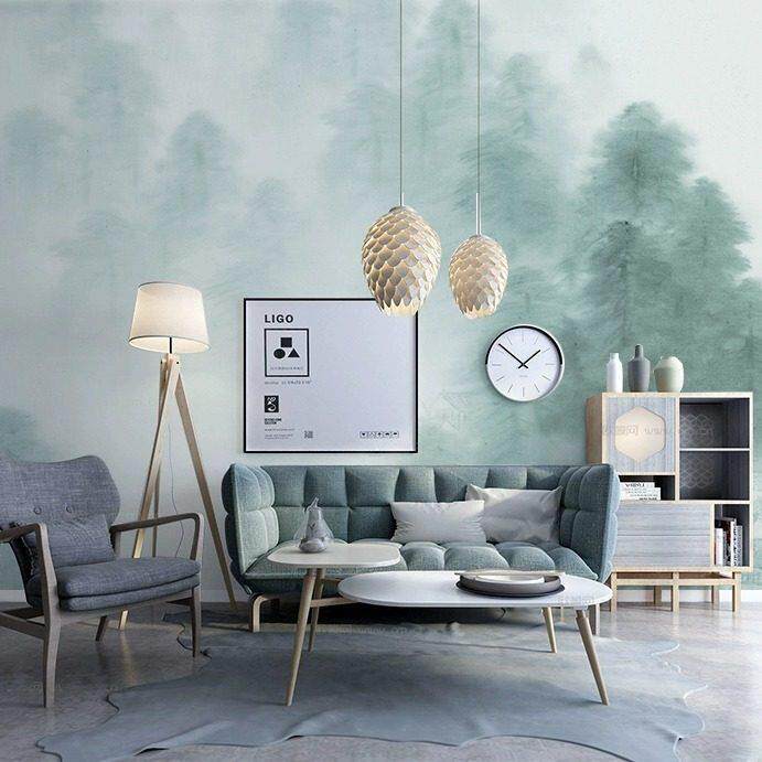 3D北欧清新餐厅壁画电视背景墙壁纸现代简约卧室客厅轻奢森林墙纸