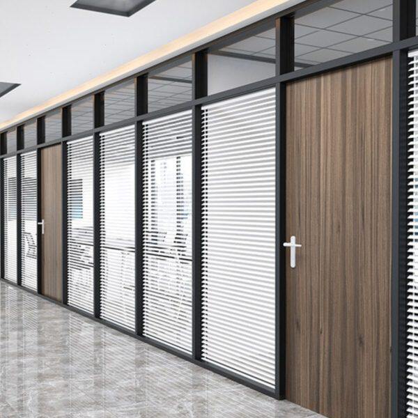 南京办公室玻璃隔断墙钢化玻璃铝合金双玻百叶隔音隔间高隔墙定制