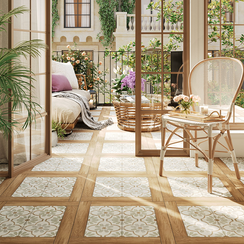 北欧复古拼花仿木纹瓷砖600x600客厅饭厅卧室阳台Y酒店防滑地砖