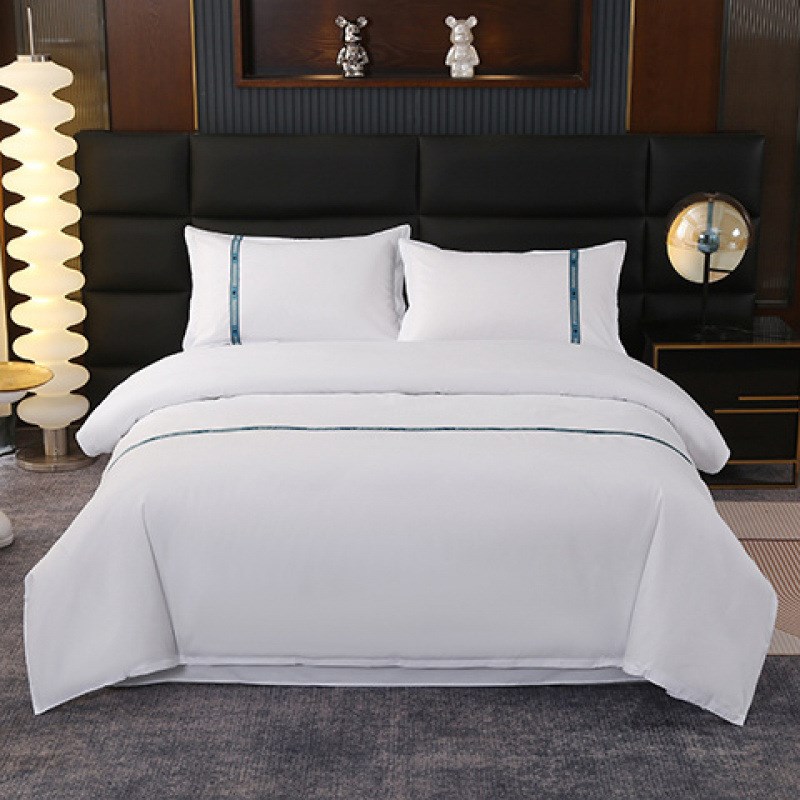 民宿床上用品全套宾馆被套三件套四F件套布草加厚床单酒店纯白高