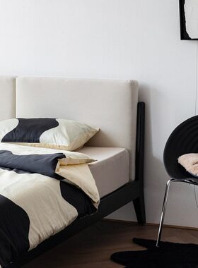 一天之间 白蜡木全实木丝绒软靠包布艺床现代轻奢简约主卧双人床