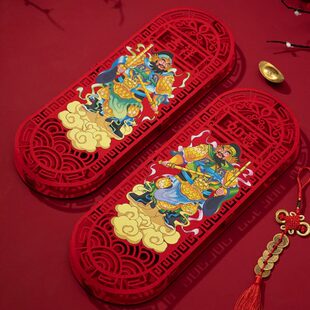 2024新年过年春节装饰品小对联迷你无纺布国潮入户门门神春联门楣