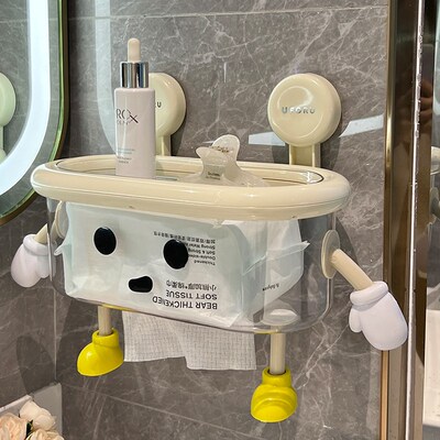 卫生间厕纸盒壁挂式吸盘纸u巾盒防水免打孔卫生纸置物架厕所抽纸