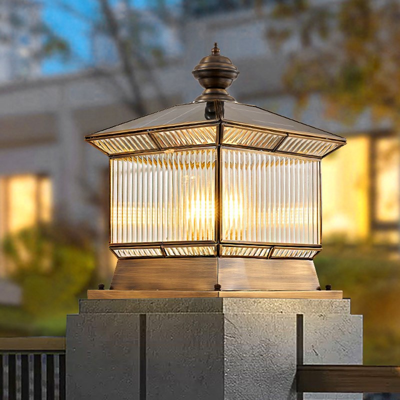 全铜太阳能柱头灯户外防水欧式别B墅围墙庭院花园大门柱子灯接电