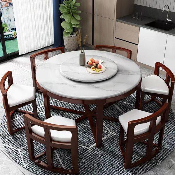 岩板餐桌椅组合现代简约餐厅家用圆形带转盘电磁炉省空间亮光饭桌,住宅家具,岩板餐桌,淘宝优惠券,粉丝福利购,淘宝优惠卷