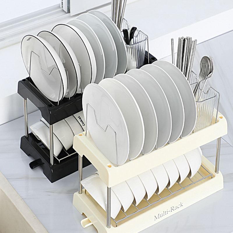 厨房碗碟收纳层架沥水架家用台面碗盘柜置物架多O功能放碗盘碗筷