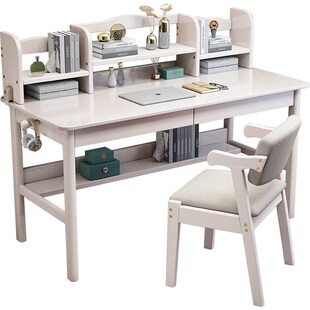 实木书桌家用书架一体桌初高中学生专用学习桌卧室简约儿童写字桌