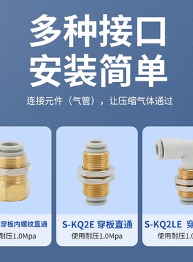 PMF内螺纹隔板直通快速插接头 4 6 8 10 12mm气动穿板 串板01 02