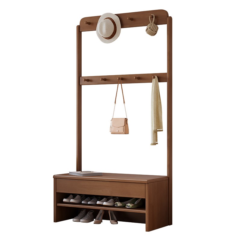 实木换鞋凳家用多功能衣帽架一体落地收纳鞋架可坐式挂衣架穿鞋凳