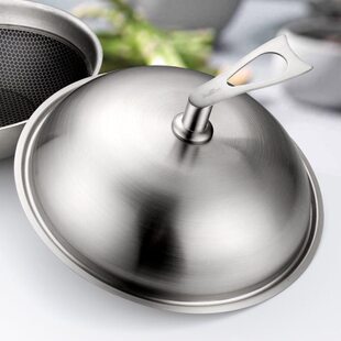 不锈钢炒菜锅盖家用通用炒锅圆形铁盖子防溢可立式30寸32cm34厘米