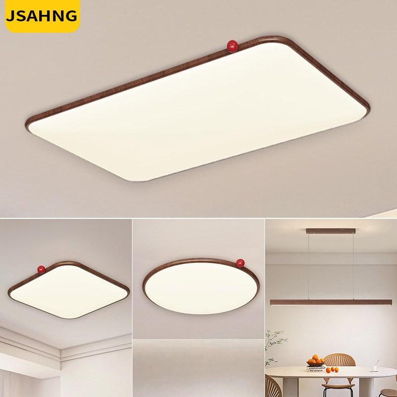 中式复古超薄吸顶灯高级感客厅主灯长方形中山灯具中Y古风胡桃木