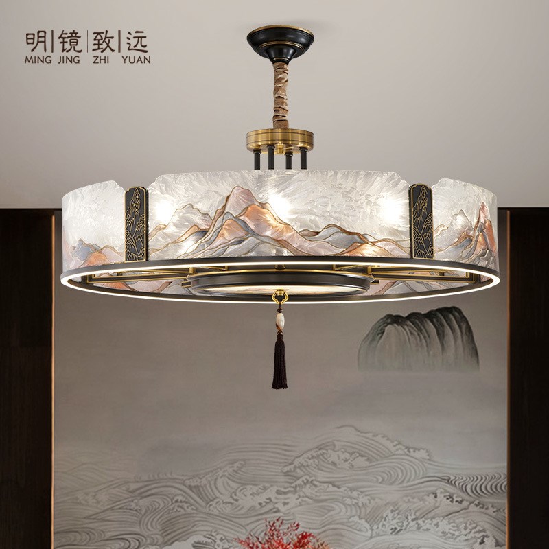 珐琅彩新中式g吊灯全铜客厅餐厅卧室书房中国风禅意茶室酒店别墅