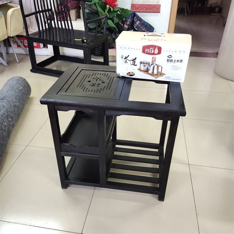榆木实木茶桌方形茶水柜简约榫卯茶台新中式M家用原木色茶几烧水