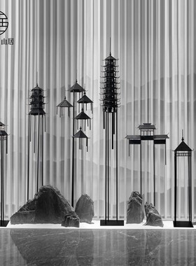 由居大型工艺品h新中式凉亭落地摆件售楼处酒店过道走廊干景装饰