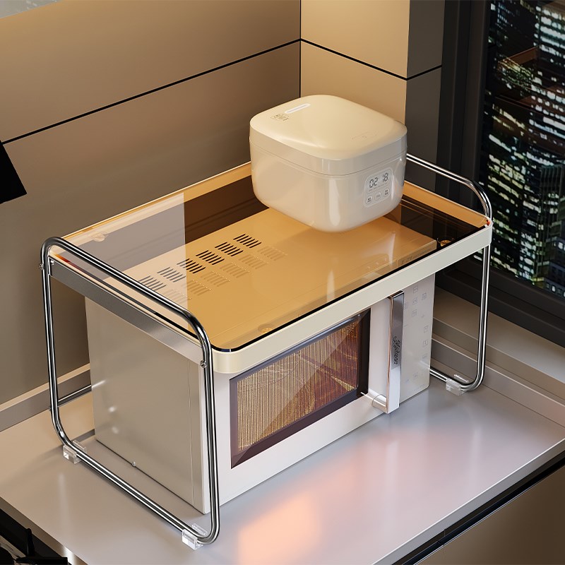 钢化玻璃厨房微波l炉置物架烤箱电饭煲多功能台面家用电器收纳架