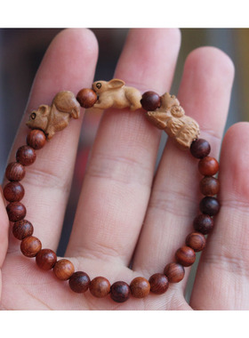 桃木十二生肖吊坠属相手链v红绳三合六合水局木局三会猪兔羊虎马