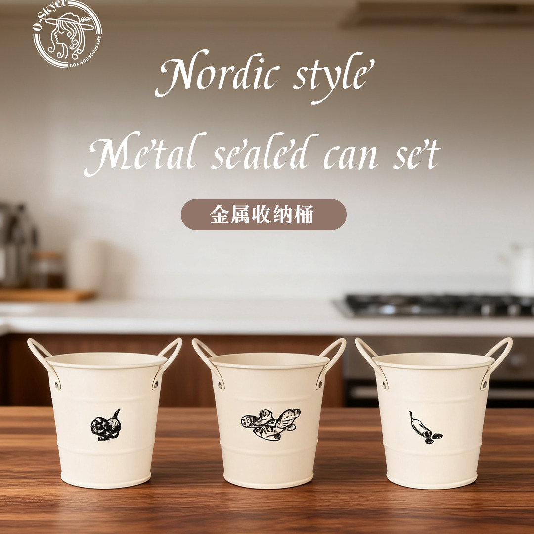 欧仕嘉金属多功能收纳桶套装手提防潮储物桶家用厨房杂物整理篮,收纳整理,收纳筐,淘宝优惠券,粉丝福利购,淘宝优惠卷