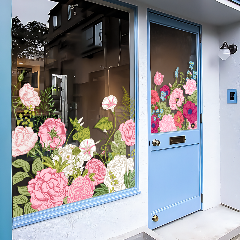 小清新高端创意粉色花朵玻璃贴纸服装店奶茶甜品店氛围橱窗装饰贴,家居饰品,玻璃膜/贴,淘宝优惠券,粉丝福利购,淘宝优惠卷