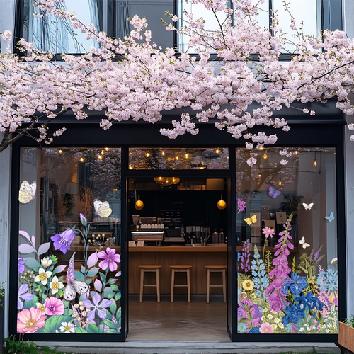 雅彦服装咖啡店花卉橱窗玻璃贴纸