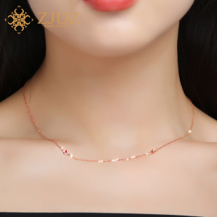 ZJUZ18k金四叶草项链彩金套链锁骨链项链女款 AU750彩金项链送女友