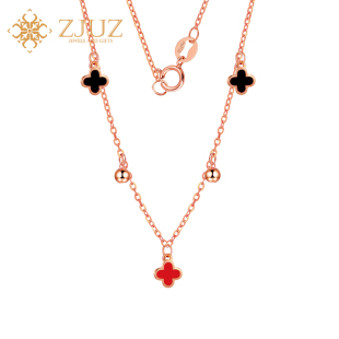 ZJUZ18K玫瑰金镶嵌四叶草转运珠AU750彩色项链2025新年礼物送女士