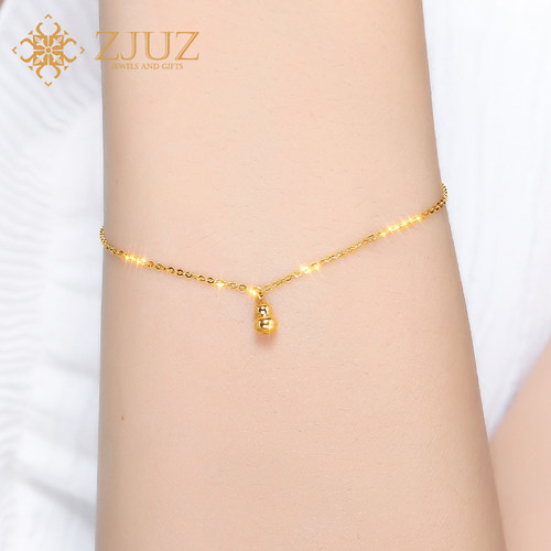 ZJUZ18K金女士简约黄金细手镯葫芦彩金素金手饰戒指金手链送女友 - 封面