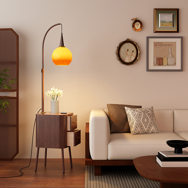 中古风落地灯客厅卧室床头柜氛围沙发旁边置物架法式复.古台灯一