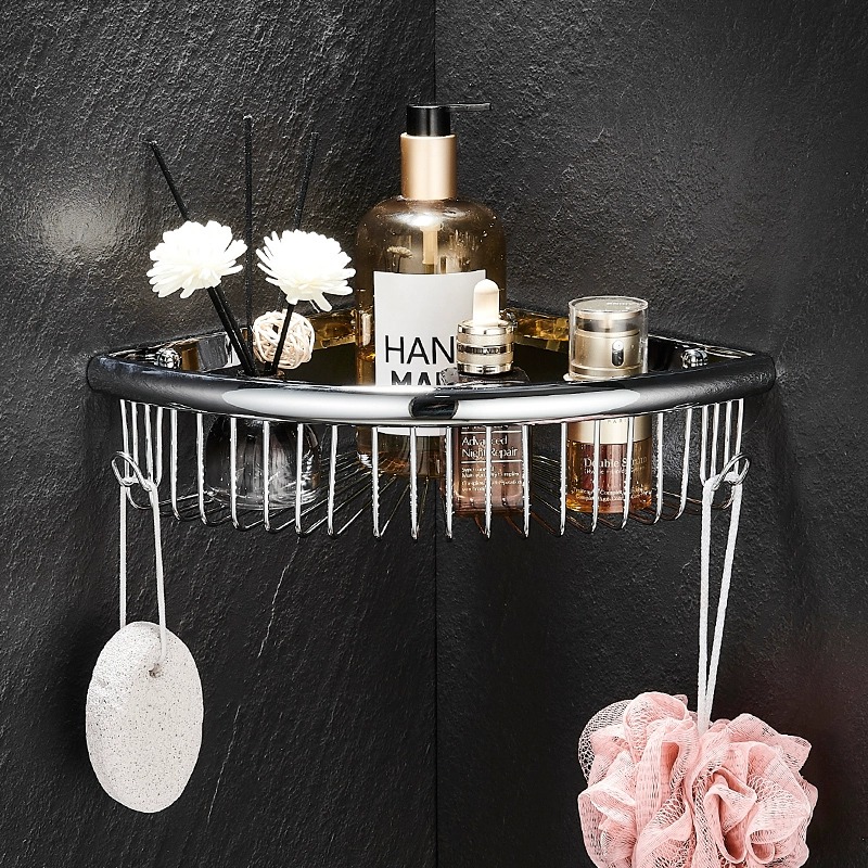 浴室三角置物架全铜卫生间淋浴房壁挂式转角收纳架三Y角网篮免打