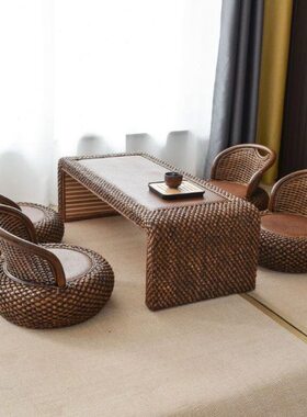 藤编榻榻米茶几桌椅家用阳台飘窗桌日式小桌子禅意喝茶地台炕矮桌