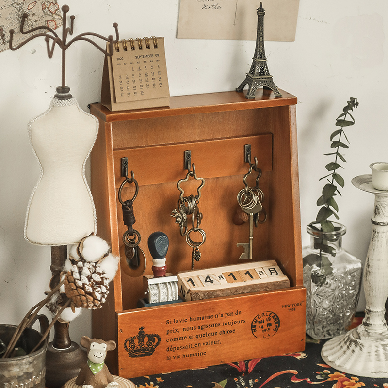 门口进门钥匙摆件桌面木质收纳盒C玄关壁挂式挂钩置物架储物木盒