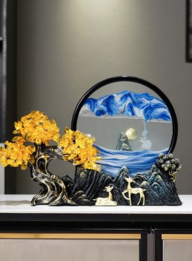 新中式发财树流沙l画沙漏摆件家居饰品客厅玄关电视柜办公室装饰