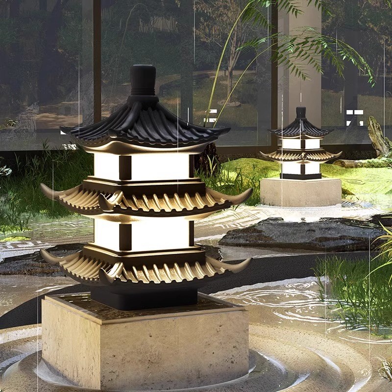 新中式太阳能柱头灯户外防水庭院灯创意宝塔O柱子灯院墙大门门柱