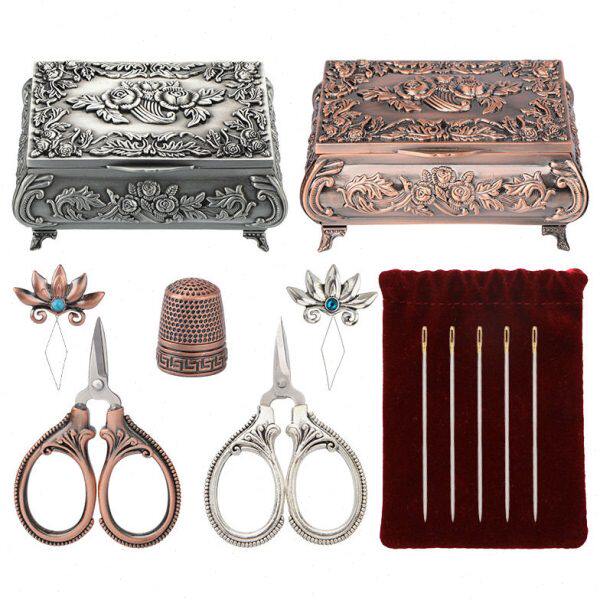 复古合金镂花吸针收纳盒欧式雕花百箱缝纫用品针线盒首饰收纳盒