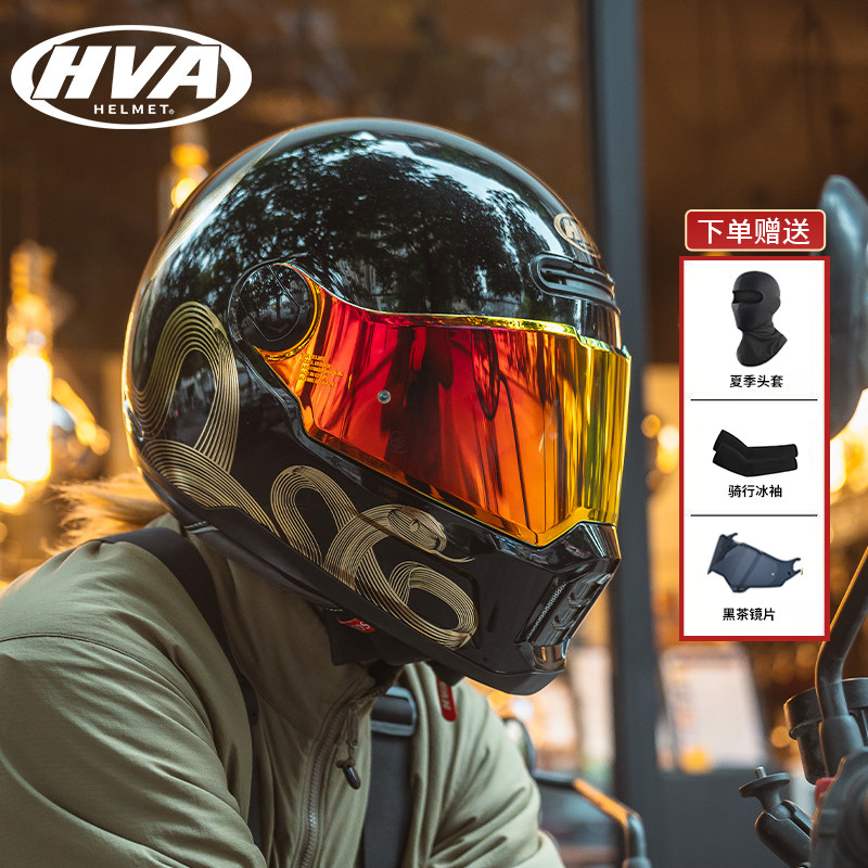 HVA摩托车头盔复古男巡航机车四季通用大码蓝牙耳机全盔3C认证