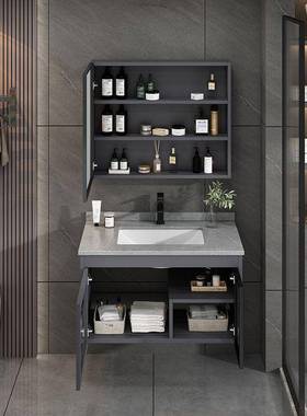 台灰色太491空铝浴室柜卫生间洗手一体陶瓷盆洗式台漱盆陶瓷岩板