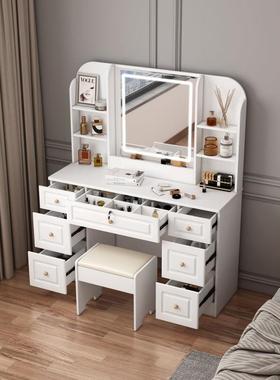 实木大奢梳NNL妆台卧室简约现代小型量储物容柜化妆桌轻触摸灯化