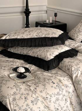 全棉法式复古四件套公主风花边赫本风纯棉学生宿舍三件套被套床单