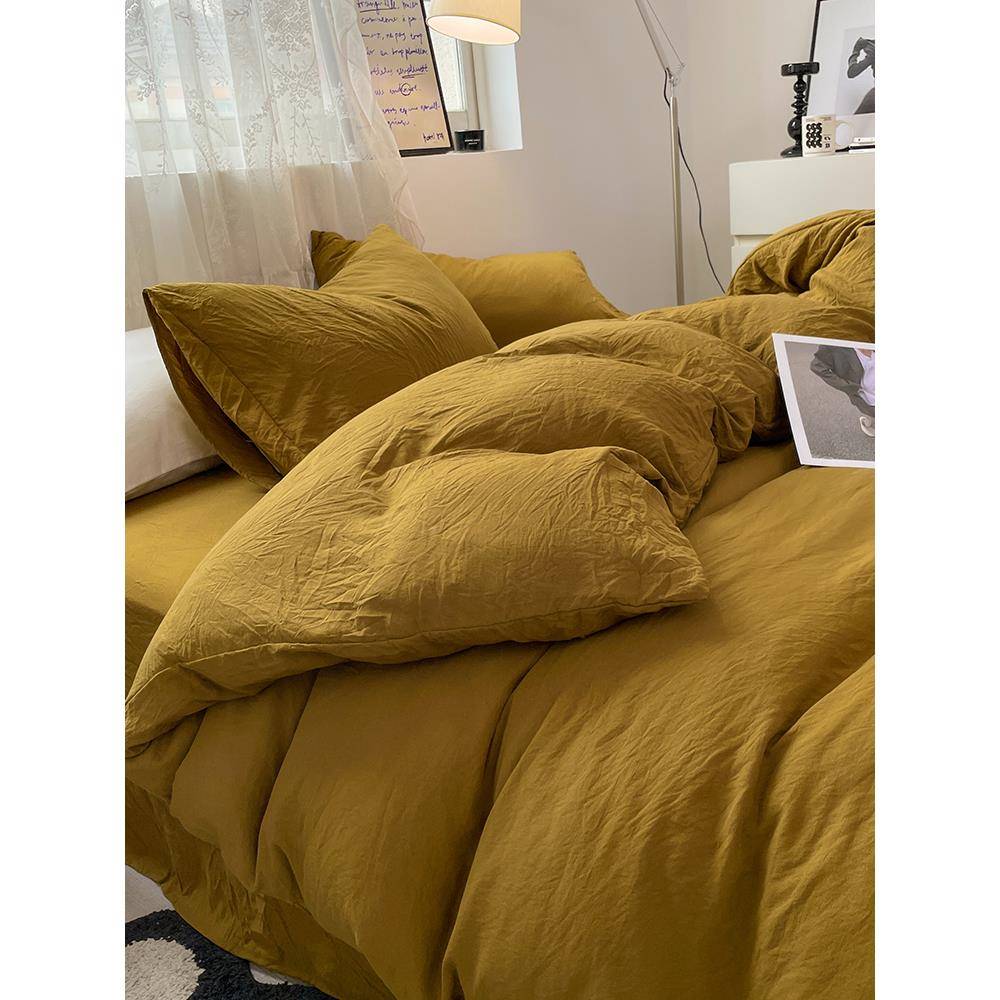 日式单被四件套1.套5用米纯色床笠款床上品HYtqetxr单人宿舍被罩