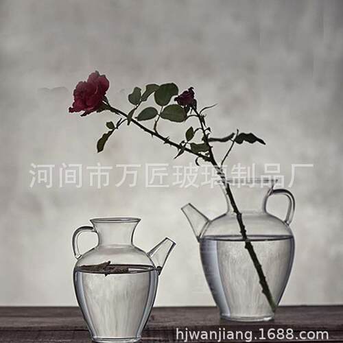 日式禅意简约玻璃花瓶插鲜花水养富贵竹复古新中式文艺茶室花器