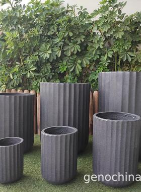 氧化镁现代简约高级感室内户外粗条纹套六花盆绿植盆栽装饰-5