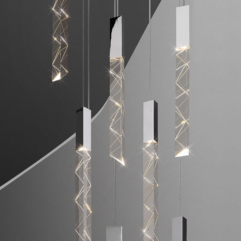 现代餐厅吧台设计师样板房组合楼梯简约艺术长线床头水晶柱小吊灯