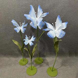 婚庆大丽花路引蝴蝶立杆丝网花纸艺户外婚礼布置莫奈花园橱窗装 饰