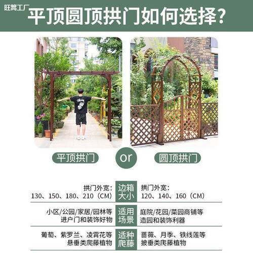 户外葡萄拱门爬藤架月季栅栏门别墅防腐木花架实木庭院围栏入户门