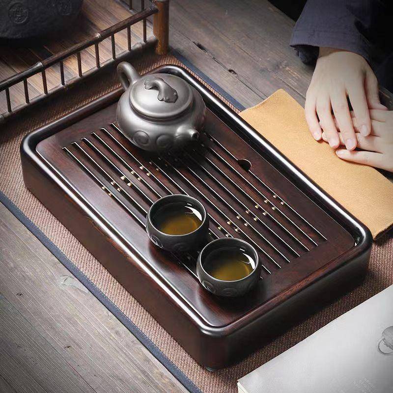 黑檀木茶盘蓄排用ZG-72381小双茶台实木简约小茶中式盘单层海托干