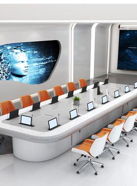 大型烤漆会议长现代简意约现代白色桌创会议桌室长条001洽谈桌椅