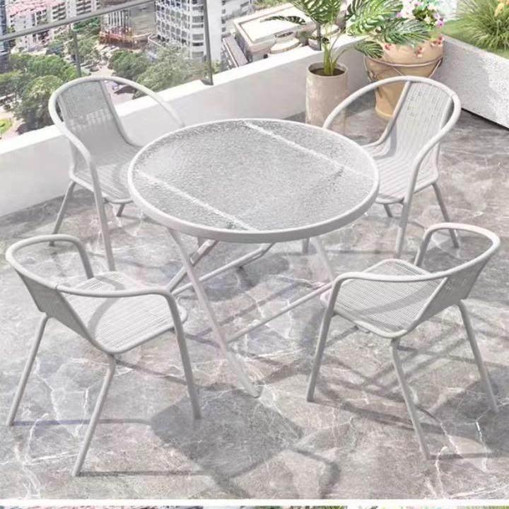 户阳台小桌折椅三件套休SC454茶桌椅白色组合叠一外桌两椅小闲户