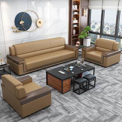 公沙发茶几组合套装代简约办公GJU室办沙发现三人务位接待商会客