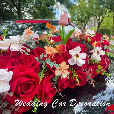 AL102589大V车装车头花主头车花车拉花结婚布置车花复古红全套婚