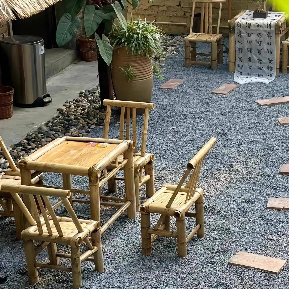 TUV手工织竹子竹桌椅竹桌子桌子庭编院户外休闲园田风竹制品